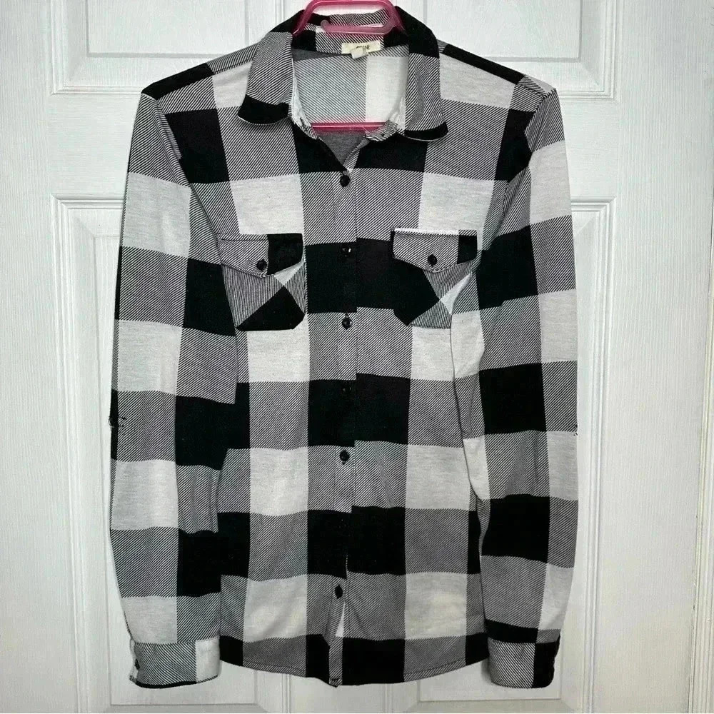 Ardene Button Up Shirt Plaid Black & White Size Large